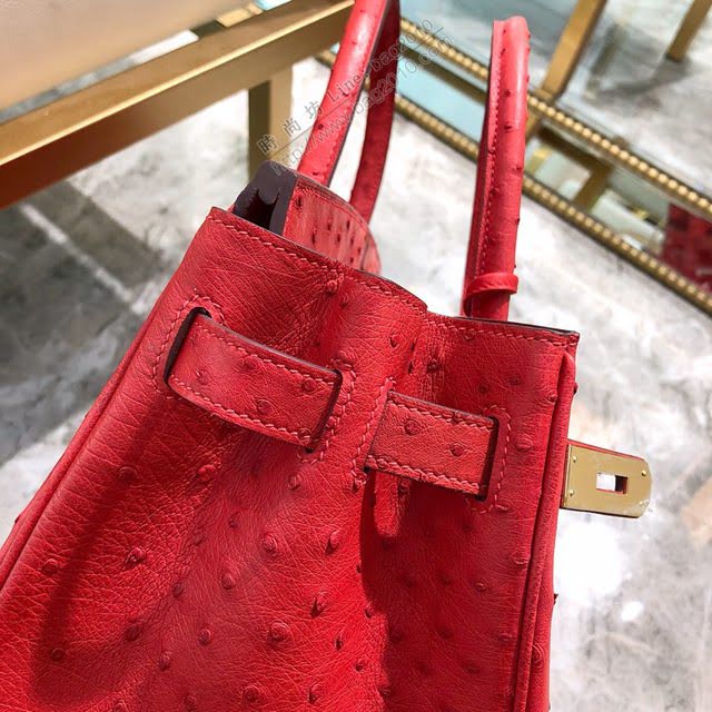 Hermes女包 愛馬仕Birkin30cm Hermes鉑金包 進口k級鴕鳥皮 手工蠟線縫製 Hermes鴕鳥皮手提女包  am1990